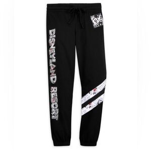 Walt Disney World Newsprint “Crazy in Love” Sweatpants Joggers Black Size Large